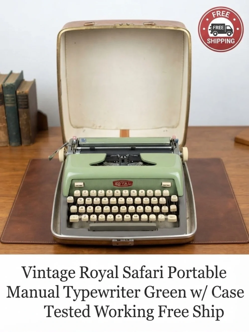 Vintage Royal Safari Portable Manual Typewriter Green with Case